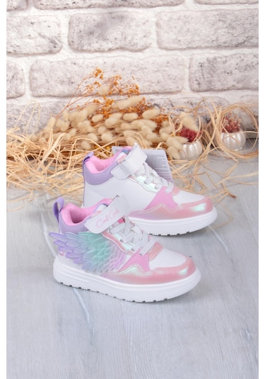 Fort Cool Helen Rahat Hafif Kanat Figürlü Bilekli Sneaker Kız Çocuk Ayakkabı Beyaz-Pembe