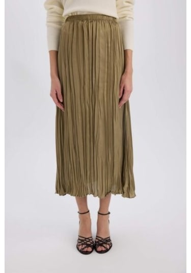 DeFacto A Kesim Yüksek Bel Saten Midi Etek E3348AX24WNGN320 Yeşil