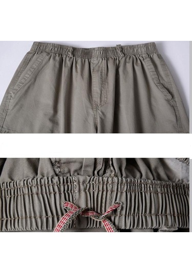 Yaz Erkek Gevşek Kargo Pantolon Rahat Büyük Artı Boyutu Geniş Bacak Çok Yönlü Şort Kırpılmış Pantolon Eşofman Altı Asker Yeşili Haki