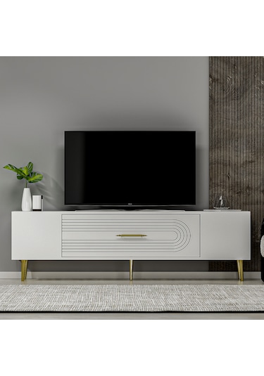 Camilla Tv Sehpası Tv Ünitesi 150 Cm Beyaz Altın