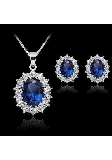 Taşlı Gümüş Kaplama Takı Seti