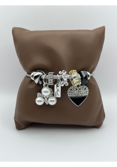 Arnes Jewelry Çelik Zirkon Taşlı Kalpli Incili Bileklik Ar150nes Gold