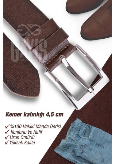 Özel Oval Kutulu Hakiki Manda Derisi Kahverengi Erkek Kot Kemeri Çeyizlik Kemer Kahverengi