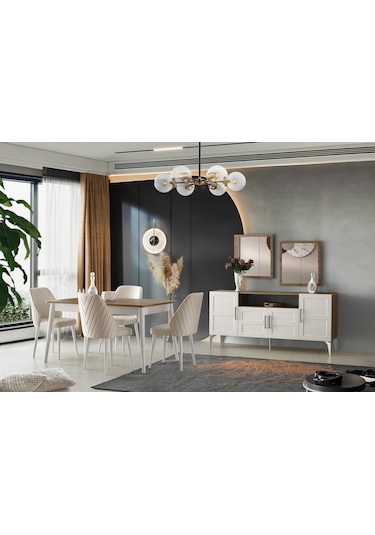 Çakıl Mdf Yemek Masa 6lı Sandalye Takımı 90x145cm 001