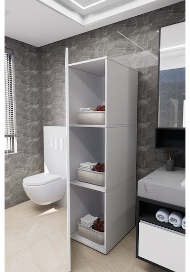 Lavina Banyo Kirli Sepetli Çamaşır Dolabı Beyaz Beyaz