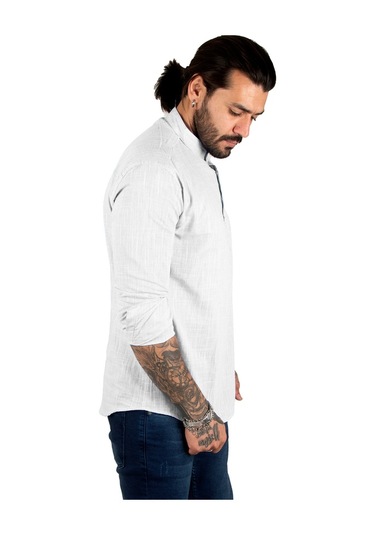 Deepsea Erkek Gri Yarım Düğmeli Hakim Yaka Flamlı Keten Gömlek 2201914 Gri Deepsea Erkek Gri Yarım Düğmeli Hakim Yaka Flamlı Keten Gömlek 2201914 Gri