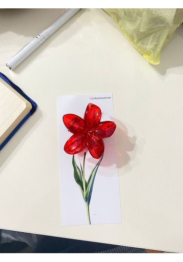 Modern Tasarım Kırmızı Çiçek Figürlü Pens Toka - 25 Adet