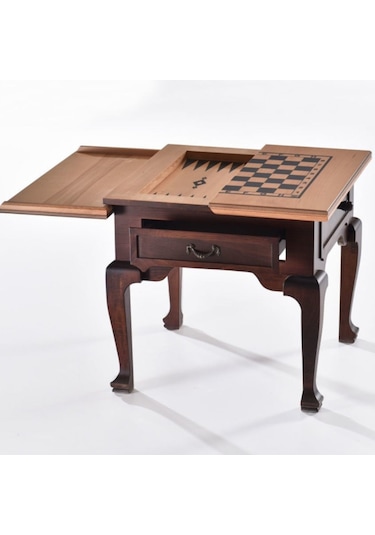 Roys Ahşap Çekmeceli Koyu Ceviz Küçük Satrançlı Tavlalı Orta Sehp