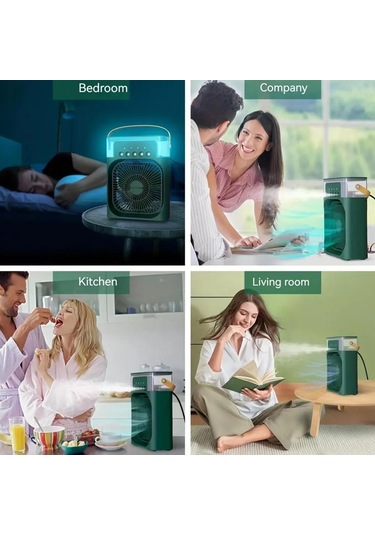 Skycity Usb Taşınabilir Mini Hava Soğutucu Nemlendirici: Renkli Led Işık, Zamanlayıcı, 3 Hız & 3 Sprey Modu - Ofis Ve Ev İçin Yeşil
