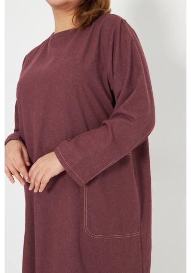 Bordo Dikiş Detaylı Büyük Beden Tunik Bordo