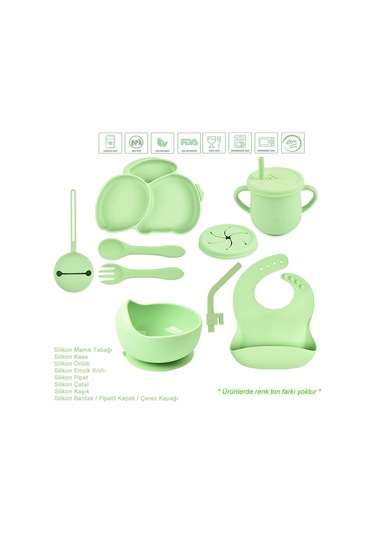 Jojobebek Silikon Beslenme Seti Vakumlu Silikon Mama Tabağı, Mama Kasesi, Önlük, Kaşık,pipetli Bardak