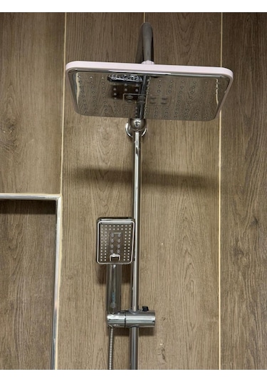 Hybrıd Krom-beyaz Yağmurlama Tepe Duş Seti Gri