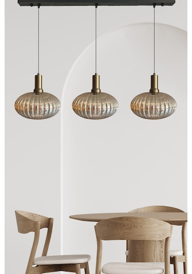 Üçlü Elegant Cam Bal Rengi Avize Eskitme Fener Başlık Sarkıt Lamba Restoran Salon Aydınlatma Bal