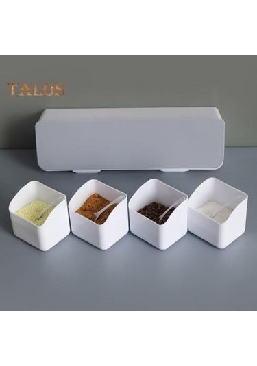 Pazly Şeffaf Kapaklı Büyük Kapasiteli Toz/su Geçirmez Duvara Monte Baharat Kutusu Kaşık Seti İle Şeffaf