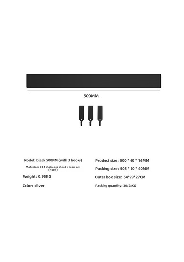 Springsun Duvar Takılan Manyetik Bıçak Rafı, Delme Yok Kurulum, Çift Taraflı Mıknatıs, 3 Kanca Ve Kayma Önleyici Pad İle Sıcaklık Dayanıklı, Siyah Standart Model 40-500 Mm