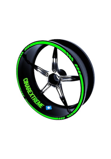 4 Parçalı Kesikli Tasarımlı Floresan Yeşil Jant Şeridi Sticker Çınar Extreme