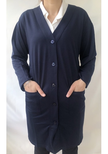 M.k.m Büyük Beden Uzun Düğmeli Hırka Lacivert