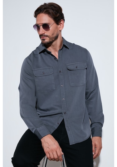 Buratti Pamuklu Çift Cepli Regular Fit Erkek Gömlek Cf25W128858 Antrasit