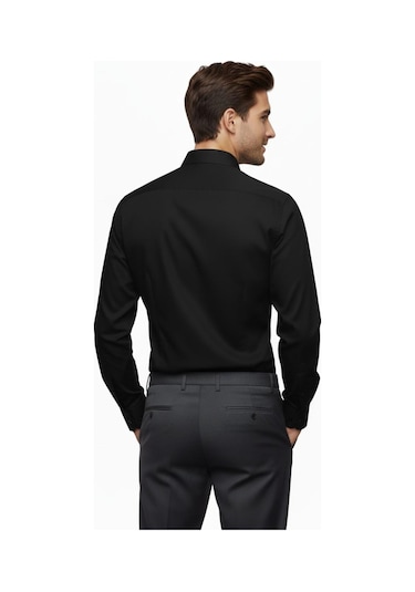 Erkek Silim Fit Uzun Kol Gömlek Bgl-st04867 Siyah