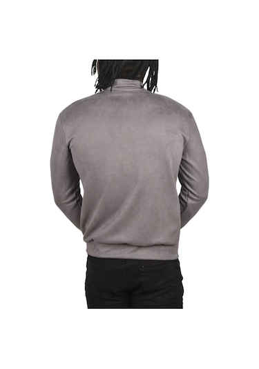 Deepsea Erkek Gri Dar Kesim Likralı Fermuarlı Süet Kumaş Ceket İnce Mont 2504334 False Gri