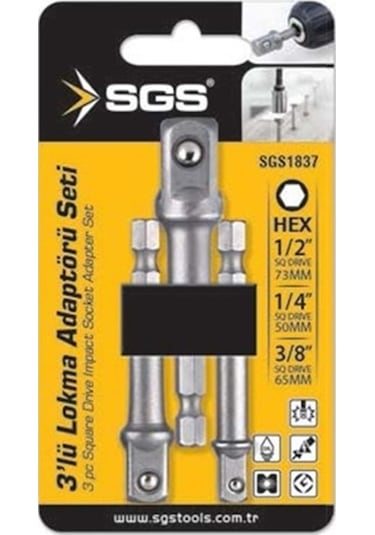 SGS Lokma Adaptörü 3'lü Set 1/4x65 MM- 3/8x65 MM -1/2x73 MM Sgs1837