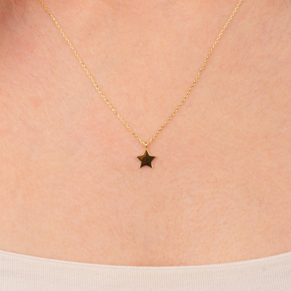 Gümüş Kolye - Minimal Yıldız 925 Ayar Gümüş Kolye Sarı