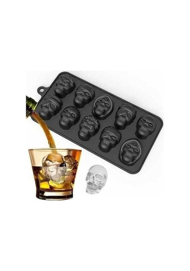 Didadodo Kafatası Buz Kalıbı 10lu Xl Siyah - Küp Ve Kafatası Tasarımlı Siyah, Küçük Buzlu Şekillerle Siyah