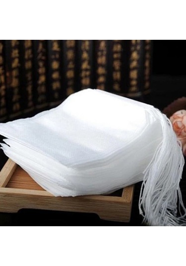 Honeybeeshop 100 Adet Beyaz Çay Filtre Torbası - Non-woven Kumaş Askılı Poşetler
