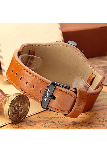 Yunboo Curren Erkek Spor Kol Saati 8225 - Büyük Kadran, Siyah Kasa, Kahverengi Ekran Ve Kordon - Dayanıklı Tasarım Çok Renkli