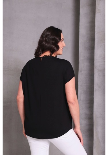 Cep Taş Baskılı Bluz Siyah