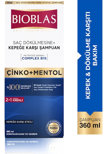 Bioblas Saç Dökülmesi + Kepek Karşıtı Şampuan – Çinko, Mentol, Kremli 360 ML