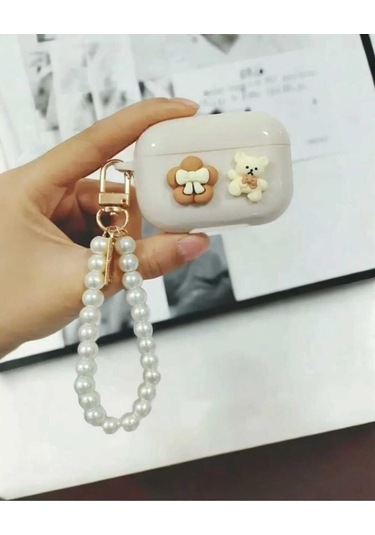 Iphone 3. Nesil Uyumlu Koruyucu Bluetooth Kulaklık Kılıfı Boncuklu Ayıcık Figürlü Ayıcık Airpods 3. Nesil