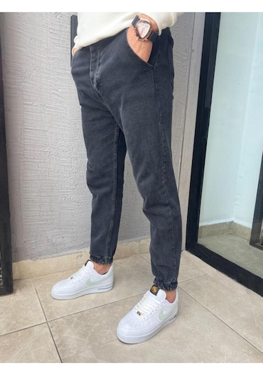 Erkek Esnek Boyfriend Jeans Kot Pantolon Gri