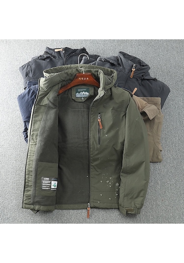 Erkekler İçin Rahat, Bol Kesimli, Sonbahar Ve Kışlık, Dış Mekan Polar Astarlı, Şapkalı Pamuklu Ceket Gri