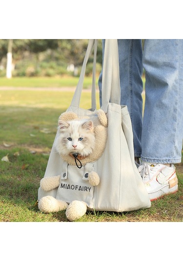 Taşınabilir Gezi Kedi Çantası Açık Omuz Kanvas Çanta Küçük Köpek Pet Çanta Ayı Haki