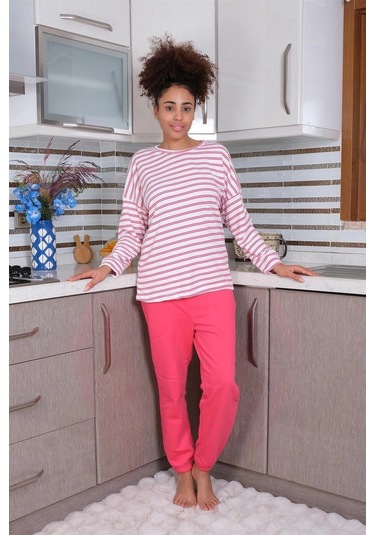 Giyim Kadın Uzun Kol 3 İplik Penye Pijama Takım Beyaz Beyaz