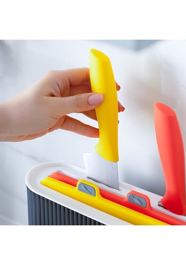 Porsima 1075 3 Bıçaklı Standlı Çoklu Kesme Tahtası Seti Siyah - Beyaz