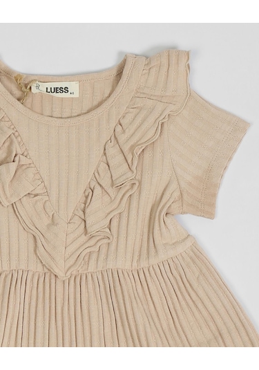 Luess Kız Çocuk Fırfır Detaylı Fitilli Elbise-Bej