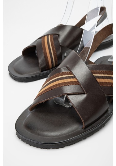 Valmenti Erkek Kahverengi Deri Duz Sandalet 741 M7407 Erk Sndlt Y19 Kahverengi