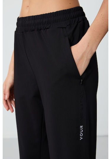 Tommy Life Siyah Kapüşonlu Gizli Cep Detaylı Standart Kalıp Kadın Eşofman Takımı - 95306 Siyah