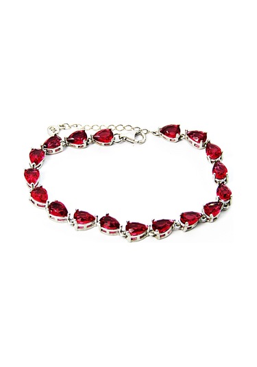 Lilahgümüştr Gümüş Su Yolu Kırmızı Damla Taşlı Kadın Bileklik