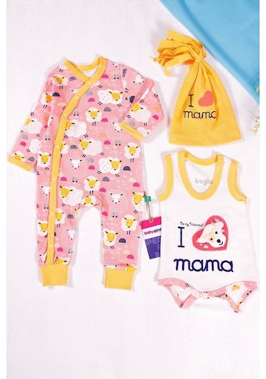 Kuzu Figürlü Şapkalı 3'lü Bebek Takımı Sarı