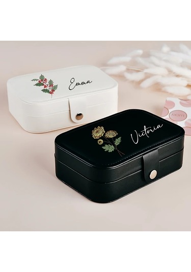 Willowhaven 1 Adet Kişiselleştirilmiş Takı Kutusu, Siyah Dikdörtgen Büyük Kapasiteli Yüzük Kutusu, July