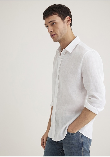 Mavi - Beyaz Keten Gömlek 0211466-620 Beyaz