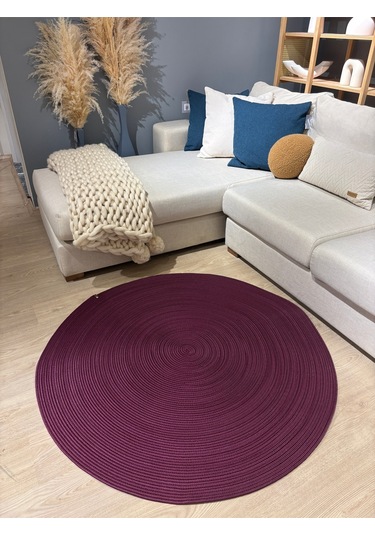 Jüt Yuvarlak Hasır Görünümlü Klasik Halı Kilim Mürdüm