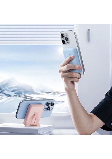 Magsafe Powerbank Benks Mp09 Magnetik Standlı İnce Tasarımlı Powerbank 6000mah 5w Mavi