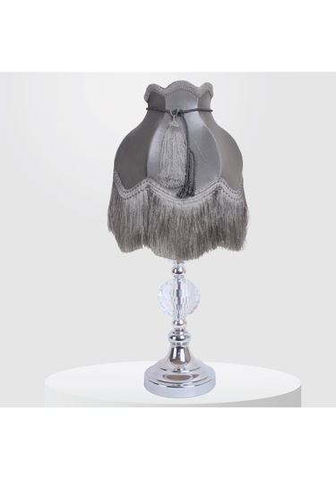 Gri Renk Kadife Abajur Yatak Odası Gümüş Kristal Ayak Vintage Ab0 Diğer