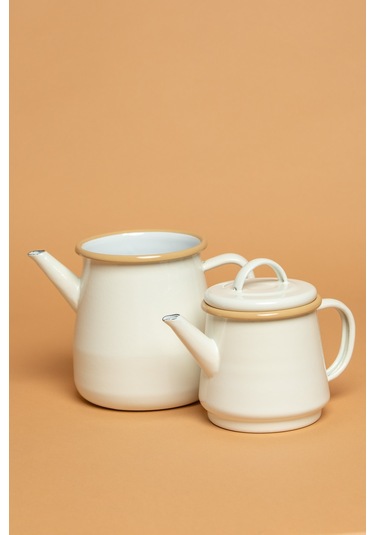 Crema Di Siena Emaye Krem Çaydanlık Takımı Krem