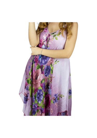 Askılı Vual Afrodit Midi Boy Elbise Pembe 6131