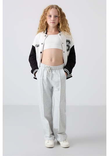 Tommy Life Kar Melanj Cepli Ön Dikiş Detaylı Geniş Paça Kız Çocuk Eşofman Altı -75144 Kar Melanj